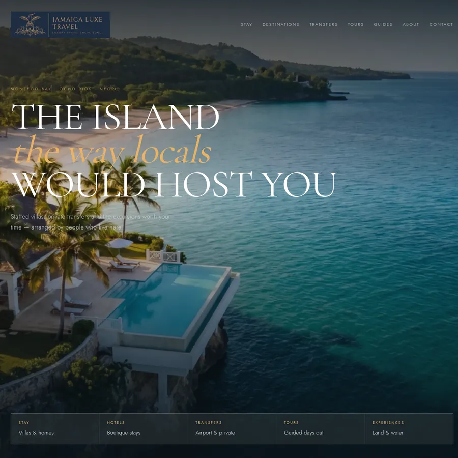 Jamaica Luxe Travel website homepage