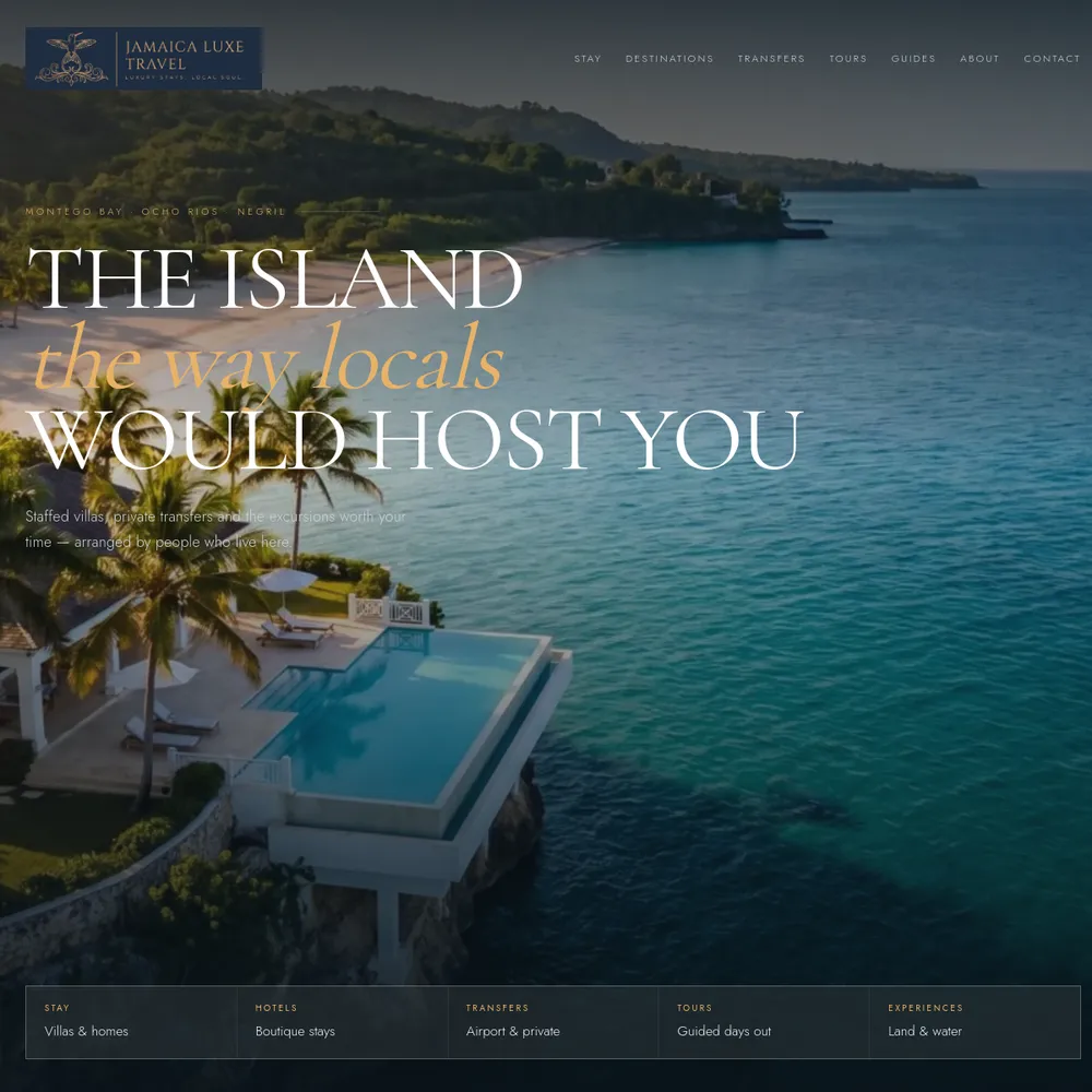 Jamaica Luxe Travel website homepage