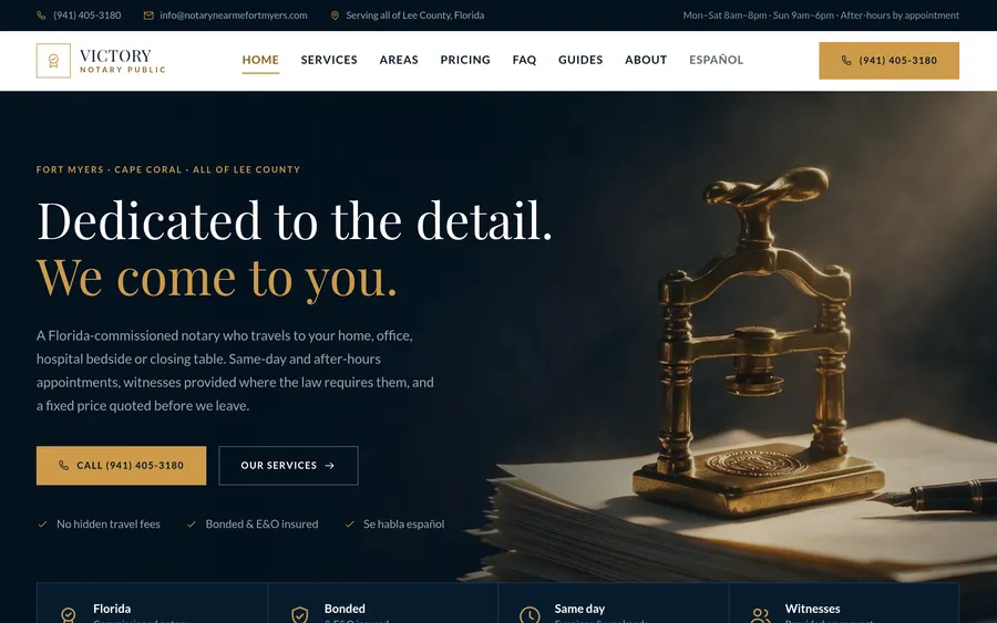 Victory Notary Public website homepage