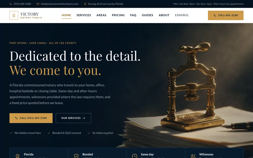 Victory Notary Public website homepage